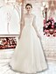 cheap Wedding Dresses-A-Line Jewel Neck Floor Length Lace / Tulle Made-To-Measure Wedding Dresses with Pearl / Appliques by