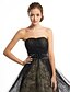 cheap Prom Dresses-A-Line Little Black Dress Prom Formal Evening Dress Strapless Sleeveless Asymmetrical Lace Tulle with Lace Draping 2020