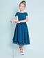 cheap Junior Bridesmaid Dresses-A-Line Jewel Neck Tea Length Chiffon Junior Bridesmaid Dress with Buttons / Natural