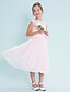 cheap Junior Bridesmaid Dresses-A-Line Tea Length Junior Bridesmaid Dress Chiffon Sleeveless Scoop Neck with Lace 2022 / Natural