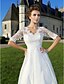 cheap Wedding Dresses-A-Line Wedding Dresses V Neck Ankle Length Organza Sheer Lace Half Sleeve Country Casual Vintage See-Through Illusion Sleeve with Bowknot Lace Sash / Ribbon 2022
