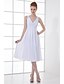 cheap Bridesmaid Dresses-A-Line V Neck Knee Length Chiffon Bridesmaid Dress with Beading / Buttons by LAN TING BRIDE®