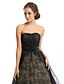 cheap Prom Dresses-A-Line Little Black Dress Prom Formal Evening Dress Strapless Sleeveless Asymmetrical Lace Tulle with Lace Draping 2020