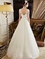 cheap Wedding Dresses-A-Line Jewel Neck Floor Length Lace / Tulle Made-To-Measure Wedding Dresses with Pearl / Appliques by