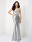cheap Special Occasion Dresses-Sheath / Column Cut Out Dress Formal Evening Floor Length Sleeveless Straps Sequined with Pleats Sequin 2024