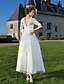 cheap Wedding Dresses-A-Line Wedding Dresses V Neck Ankle Length Organza Sheer Lace Half Sleeve Country Casual Vintage See-Through Illusion Sleeve with Bowknot Lace Sash / Ribbon 2022