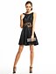 cheap Prom Dresses-A-Line Fit &amp; Flare Little Black Dress Cocktail Party Prom Dress Scoop Neck Sleeveless Short / Mini Polyester with Lace 2020