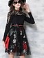 cheap Women&#039;s Dresses-Women&#039;s Street chic A Line Dress - Floral Lace / Flower Stand Spring Black M L XL