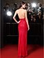 preiswerte Ballkleid-Sheath / Column Celebrity Style Minimalist Beaded &amp; Sequin Prom Formal Evening Dress Plunging Neck Sleeveless Floor Length Sequined with Sequin 2020