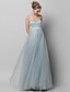 cheap Special Occasion Dresses-A-Line Open Back Prom Formal Evening Dress Strapless Sleeveless Floor Length Lace Tulle with Lace Draping