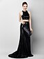 cheap Prom Dresses-Two Piece Mermaid / Trumpet Celebrity Style Two Piece Prom Formal Evening Dress Jewel Neck Sleeveless Court Train Sequined with Sequin