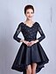 cheap Prom Dresses-A-Line Open Back Prom Formal Evening Dress V Neck Long Sleeve Asymmetrical Satin with Lace Beading 2020