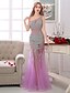 cheap Evening Dresses-Sheath / Column Formal Evening Dress One Shoulder Floor Length Tulle with Pearls Crystals Beading 2020