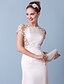 billiga Brudklänningar-Trumpet / sjöjungfru Bröllopsklänningar Scoop Neck Kapellsläp Spets Satäng Kortärmad Öppen Rygg med Spets 2020