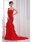 cheap Evening Dresses-Mermaid / Trumpet Vintage Inspired Formal Evening Dress One Shoulder Sleeveless Chapel Train Chiffon Charmeuse with Beading Ruffles Side Draping 2020