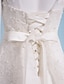 Недорогие Свадебные платья-А-силуэт Свадебные платья Шейная лодка Ниже колена Органза Ремешки Простой Повседневная Иллюзионная деталь с Бант Кружева Пояс / лента 2022