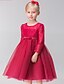 cheap Flower Girl Dresses-A-Line Tea Length Flower Girl Dress - Lace / Tulle Long Sleeve Jewel Neck with Bow(s) / Sash / Ribbon by LAN TING BRIDE®