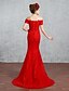 Χαμηλού Κόστους Νυφικά Φορέματα-Τρομπέτα / Γοργόνα Φορεματα για γαμο Bateau Neck Ουρά μέτριου μήκους Δαντέλα Τούλι Κοντομάνικο με Δαντέλα Χάντρες 2020