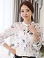 baratos Tops em tamanhos grandes-Mulheres Camisa Social Floral Tamanho Grande Colarinho Chinês Diário Flor Manga Longa Blusas Branco