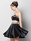 cheap Prom Dresses-Two Piece A-Line Celebrity Style Two Piece Cocktail Party Prom Dress Sweetheart Neckline Sleeveless Short / Mini Charmeuse Sequined with Crystals Sequin
