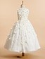 cheap Flower Girl Dresses-A-Line Tea Length Flower Girl Dresses Wedding Lace Sleeveless Jewel Neck with Flower 2022 / First Communion