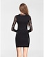 cheap Cocktail Dresses-Sheath / Column Black Dress Dress Cocktail Party Short / Mini Long Sleeve V Neck Lace with Lace Bow(s) 2024