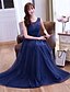 cheap Prom Dresses-A-Line Elegant Dress Prom Formal Evening Floor Length Sleeveless Illusion Neck Lace with Lace 2024