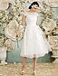 cheap Wedding Dresses-Reception Little White Dresses Wedding Dresses A-Line Scoop Neck Cap Sleeve Tea Length Lace Over Tulle Bridal Gowns With Appliques 2024