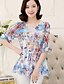 cheap Women&#039;s Blouses &amp; Shirts-Women&#039;s Going out Plus Size / Cute Summer Blouse,Floral Round Neck ½ Length Sleeve Blue / Green Polyester Medium