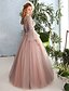 cheap Evening Dresses-Ball Gown Floral Luxurious Formal Evening Dress Jewel Neck Long Sleeve Floor Length Lace Tulle with Lace Beading Pattern / Print 2020