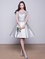 cheap Prom Dresses-Ball Gown Jewel Neck Knee Length Satin Bridesmaid Dress with Lace / Pocket by LAN TING Express / Lace Up / Cocktail Party / Prom
