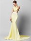 cheap Prom Dresses-Mermaid / Trumpet Two Piece Dress Prom Formal Evening Court Train Sleeveless Scoop Neck Satin with Lace Sequin 2024