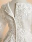preiswerte Kleider für die Blumenmädchen-A-Linie Pinsel Schleppe Hochzeit / Erstkommunion / Festzug Blumenmädchenkleider - Spitze / Tüll Langarm V-Ausschnitt mit Applikationen