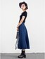 cheap Women&#039;s Skirts-Women&#039;s Solid Blue Skirts,Vintage Midi