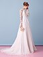 cheap Wedding Dresses-A-Line Wedding Dresses Jewel Neck Sweep / Brush Train Chiffon Sheer Lace Long Sleeve Simple Boho Little White Dress See-Through Illusion Sleeve with Lace Draping Appliques 2022