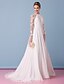 cheap Wedding Dresses-A-Line Wedding Dresses Jewel Neck Sweep / Brush Train Chiffon Sheer Lace Long Sleeve Simple Boho Little White Dress See-Through Illusion Sleeve with Lace Draping Appliques 2022
