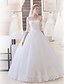 cheap Wedding Dresses-Ball Gown Wedding Dresses Jewel Neck Floor Length Lace Over Tulle 3/4 Length Sleeve Formal Casual See-Through Backless Illusion Sleeve with Sash / Ribbon Appliques 2020