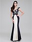 billige Ballkjoler-Mermaid / Trumpet Color Block Prom Formal Evening Dress V Neck Sleeveless Ankle Length Satin with Lace 2020