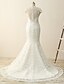 cheap Wedding Dresses-Mermaid / Trumpet Wedding Dresses V Neck Court Train Lace Sleeveless See-Through with Lace Sash / Ribbon Appliques 2021