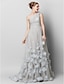 זול שמלות נשף-גזרת A פרחוני שמלה בת מצווה שובל קורט ללא שרוולים כתפיה אחת טול עם אסוף אפליקציות 2022 / נשף רקודים
