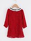 cheap Dresses-Girls&#039; Lace Ruffle Bow Daily Patchwork 3/4 Length Sleeve Dress Red
