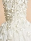 billige Blomsterpigekjoler-A-linje Te-længde Blomsterpigekjoler Bryllup Blondelukning Uden ærmer Høj halset med Blomst 2022 / Konfirmation