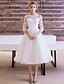 cheap The Wedding Store-A-Line Wedding Dresses Jewel Neck Tea Length Lace Over Tulle 3/4 Length Sleeve Simple Casual Vintage Backless Cute Illusion Sleeve with Sash / Ribbon 2022