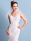 cheap Wedding Dresses-Mermaid / Trumpet Wedding Dresses V Neck Court Train Lace Over Tulle Regular Straps See-Through with Appliques 2020