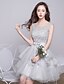 cheap Bridesmaid Dresses-Ball Gown Jewel Neck Knee Length Corded Lace Bridesmaid Dress with Lace / Bow(s)