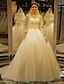 baratos Vestidos de Casamento-Vestidos de noiva Cauda Escova Linha A Manga Longa Decote V Renda Com Miçangas Apliques 2023 Vestidos de noiva