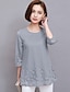 cheap Women&#039;s Blouses &amp; Shirts-Women&#039;s Blouse Solid Colored Daily Weekend Plus Size Blouse Shirt 3/4-Length Sleeve Mesh Round Neck Boho White Black Gray M / Summer