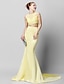 cheap Prom Dresses-Mermaid / Trumpet Two Piece Dress Prom Formal Evening Court Train Sleeveless Scoop Neck Satin with Lace Sequin 2024