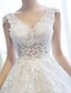 cheap Wedding Dresses-Ball Gown V-neck Cathedral Train Lace Tulle Wedding Dress with Embroidered by JUEXIU Bridal