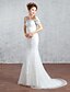 billiga Brudklänningar-Trumpet / sjöjungfru Bröllopsklänningar Bateau Neck Hovsläp Spets Tyll Kortärmad med Spets Bård 2020